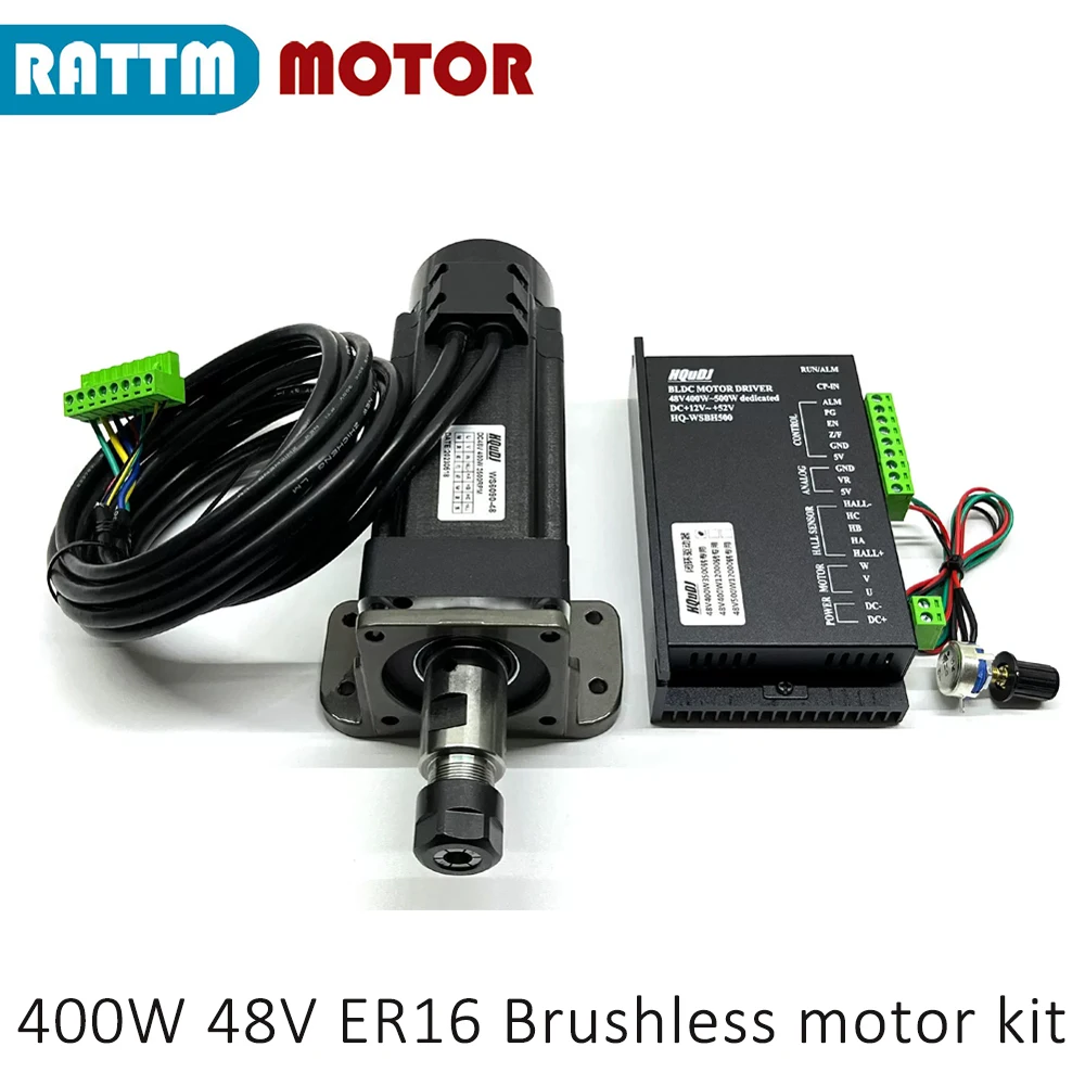400W 48V ER16 CNC Kit Low Speed 1.27N.m 3500rpm Brushless DC Motor Spindle For Router Drilling MillingMetal