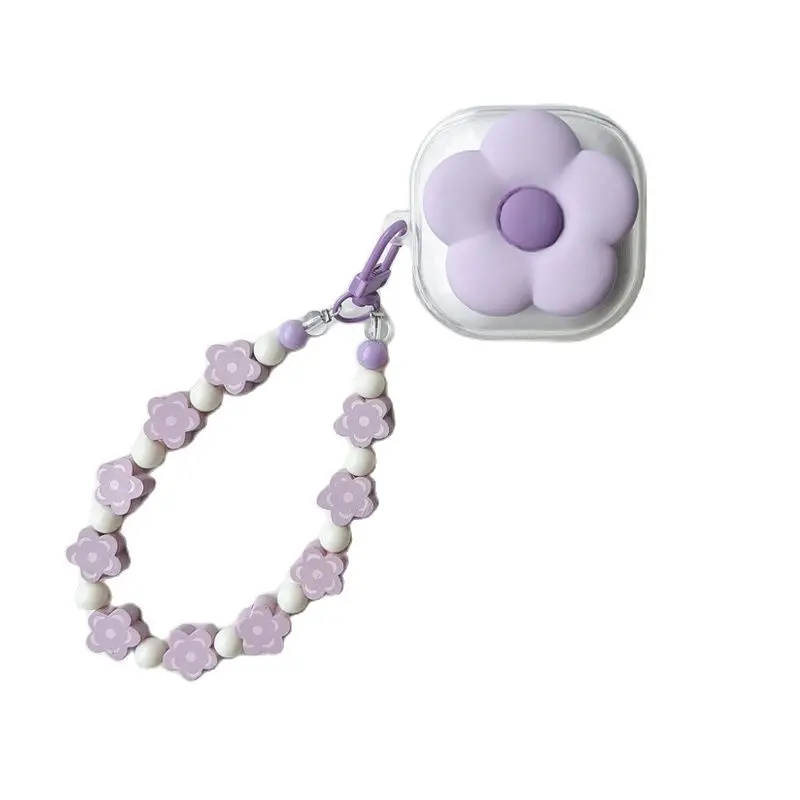 Korea Cute Purple Flower Clear Earbuds Cover For Samsung Galaxy Buds 2 Pro Lovely Bracelet Earphone Case For Samsung Buds Live