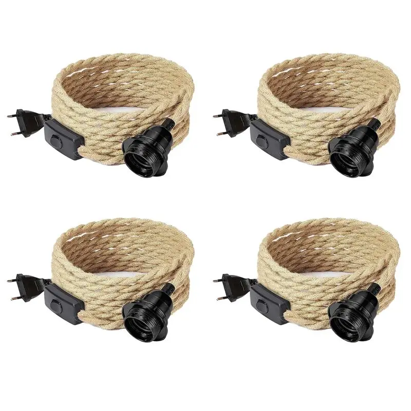 4X Retro Rope Chandelier Cord, Table Lamp Accessories With Cord Switch Plug (Without Bulb) EU Plug New