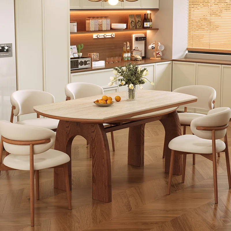 2026 New Solid Wood Folding Dining Table, Variable Round Table, Telescopic Home Stone Sintered Stone Dining Table
