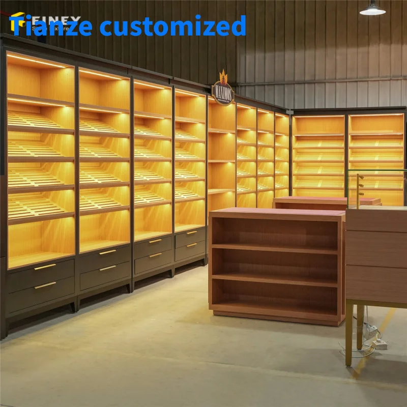 

（customized）Cigar Store Interior Decoration Design Custom Display Shelf Showcase Cabinet Counter Furniture Retail Cigar Shop Dis