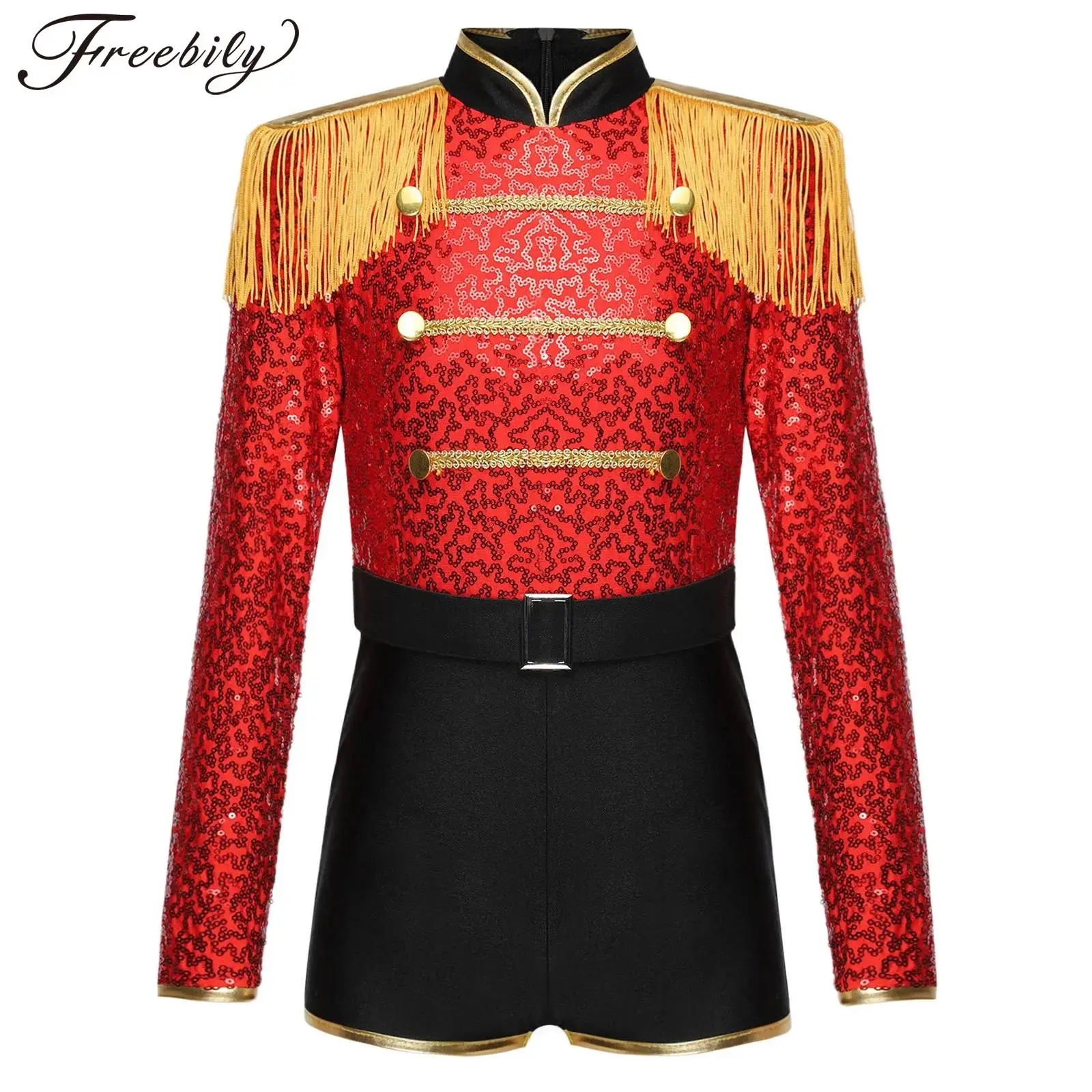 Kids Girl Circus Ringmaster Costume Long Sleeve Fringe Lion Tamer Uniform Bodysuit Halloween Cosplay Party Performance Dress Up