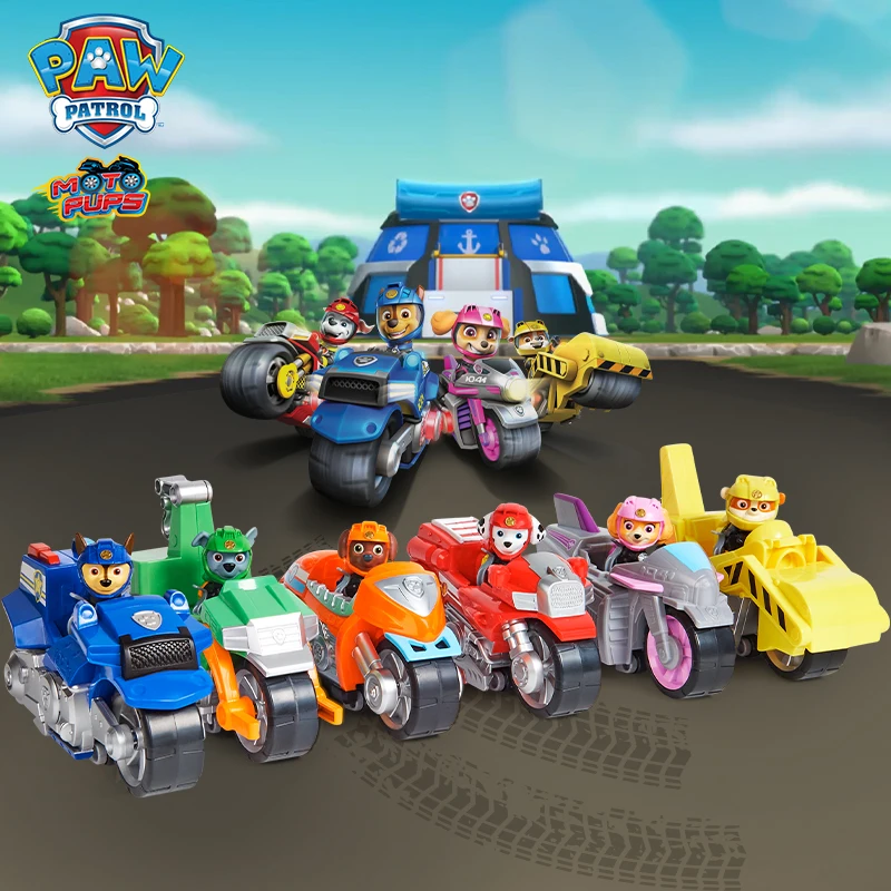 Genuíno Paw Patrol, Moto Pups Deluxe Pull Back Vehicle de motocicleta com recurso de roda e figura de brinquedo para crianças de 3 anos ou mais