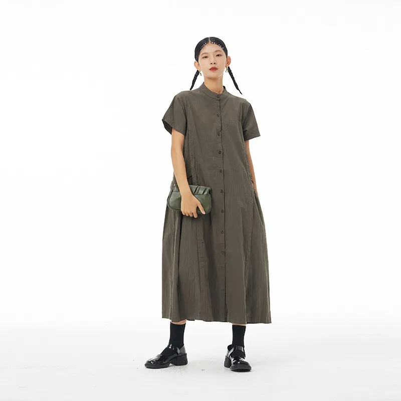 2023 summer Korean version of the new women's loose thin cotton linen dress casual swing skirt 5323-1