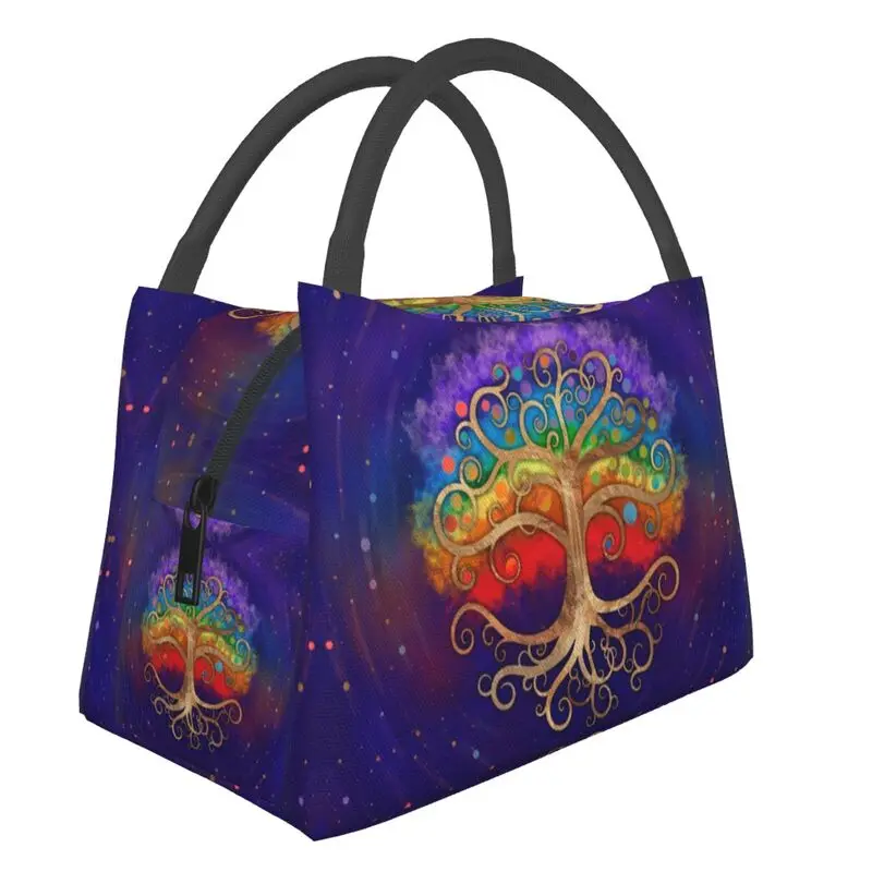 Tree Of Life Golden Swirl And Rainbow Insulated Lunch Tote Bag for Women Viking Cooler Thermal Bento Box Hospital Office