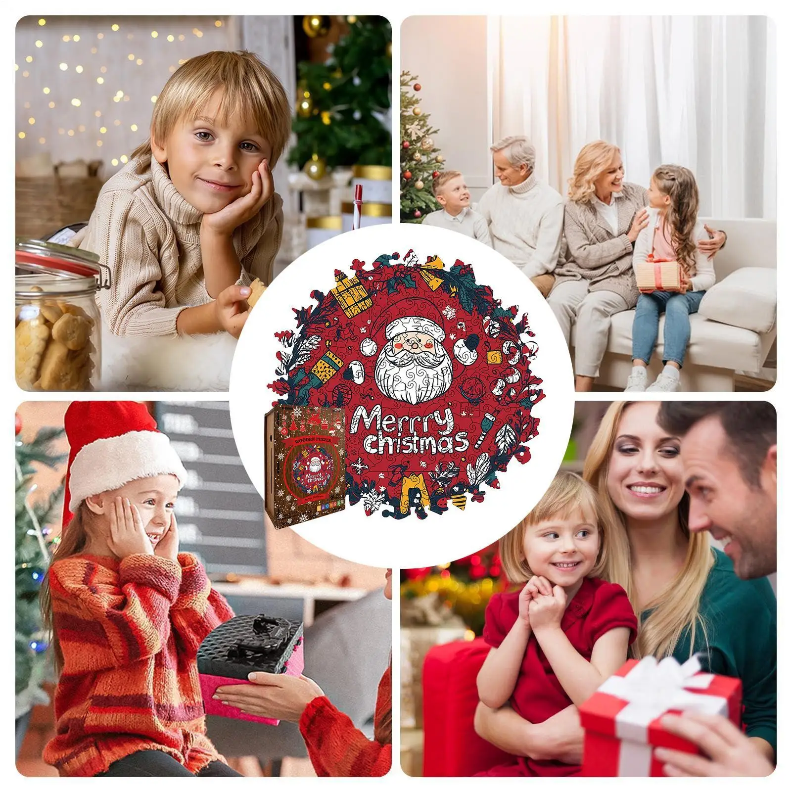 لغز الكبار عيد الميلاد تحت عنوان إكليل تصميم إكليل شكل الألغاز الخشبية للعائلة للنساء بنين بنات الشباب المراهقين زوج الابن #4