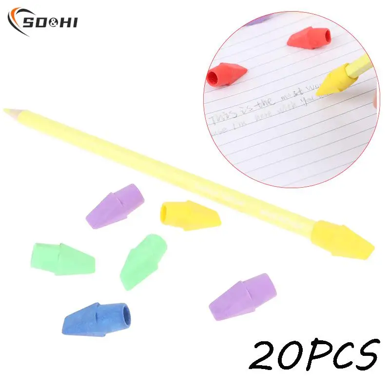 20PC Erasers Pencil Top Eraser Caps Chisel Shape Pencil Eraser Toppers Student Painting Correction Supplies Stationery