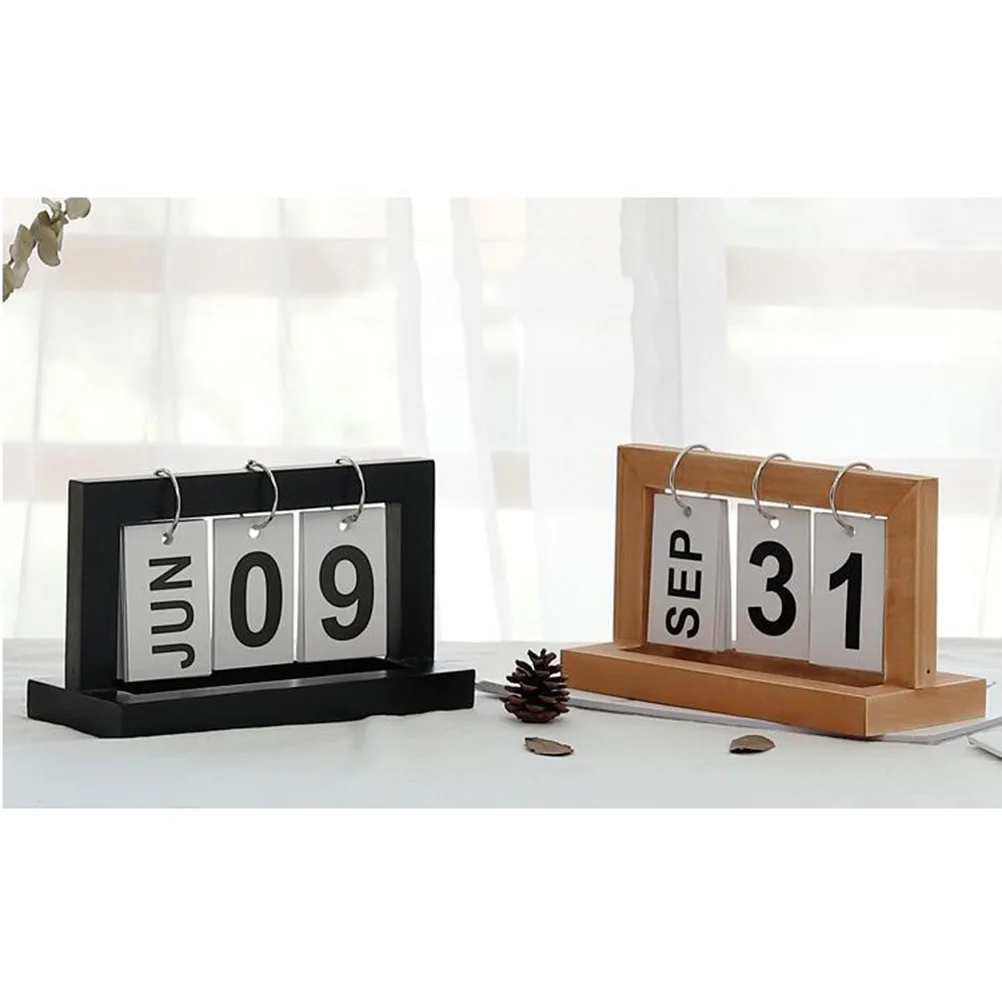 

Wooden Page Turn Calendar Flip Vintage Desk Reusable Home Turning Office Creative