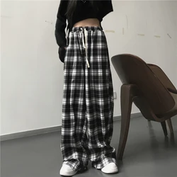 Oversize Frauen Jogginghose Mode Schwarz Plaid Casual Hosen Baggy Elastische Taille Taschen Student Unisex Hip Hop Lose Hosen