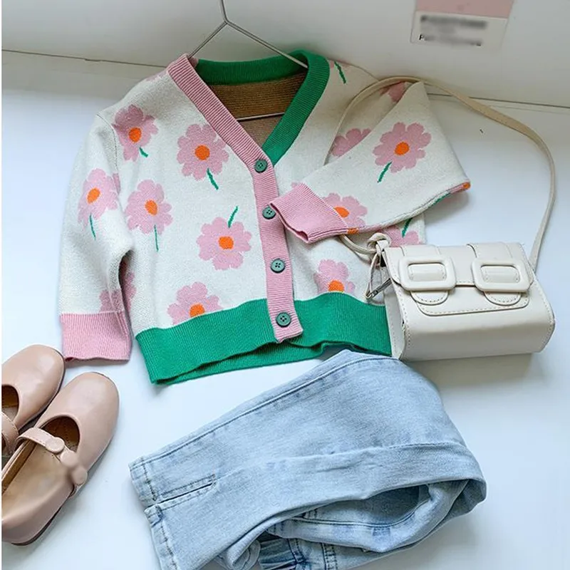 

D2L Floral Print Kids Clothing Sweaters Autumn Winter Coat Knitted Toddler Cardigan Girls Jacket Children Clothes for Girls 2-8Y