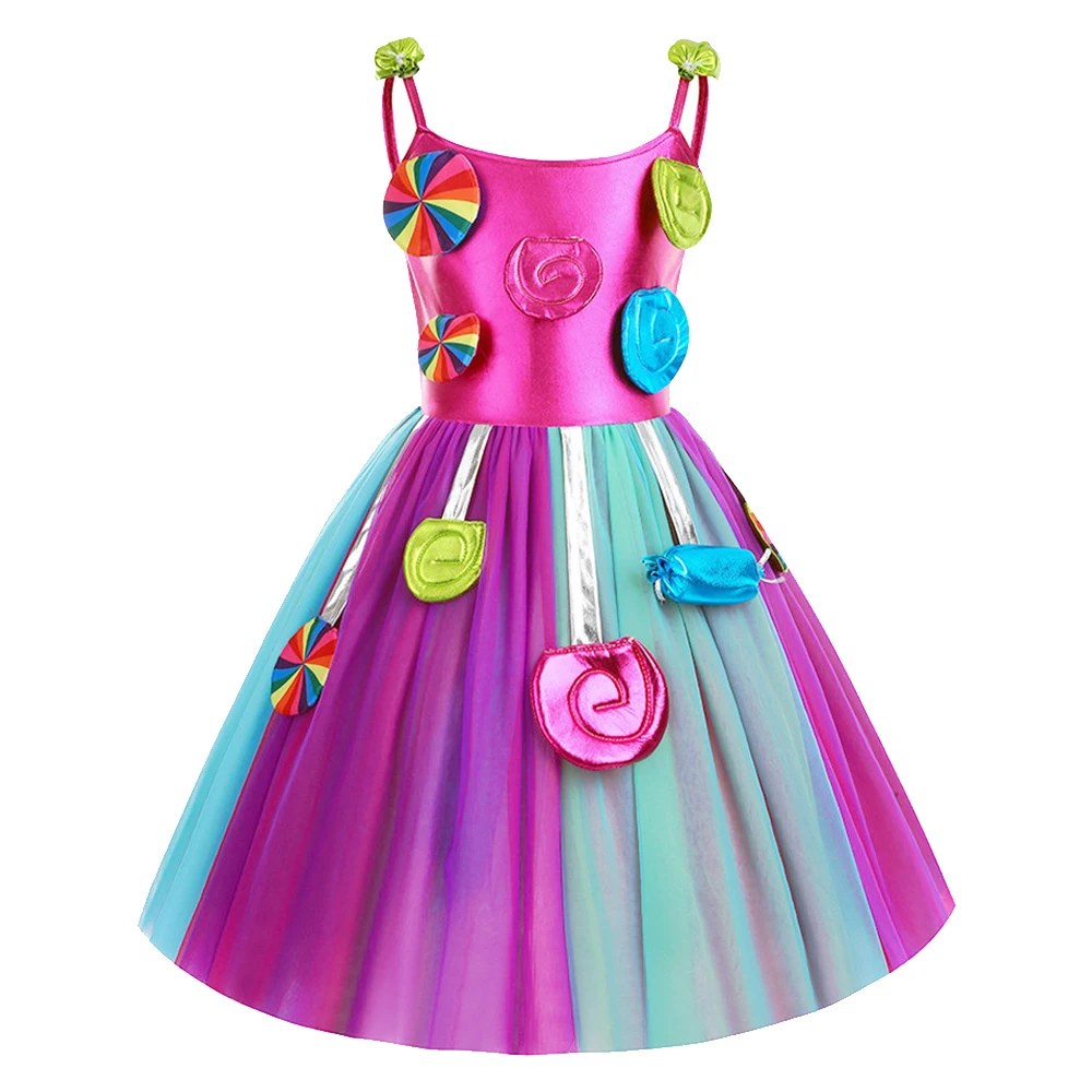 Girls Rainbow Candy Tutu Dress Kids Purim Costume Halloween Party Fancy Clothes Birthday Carnival Christmas Gift