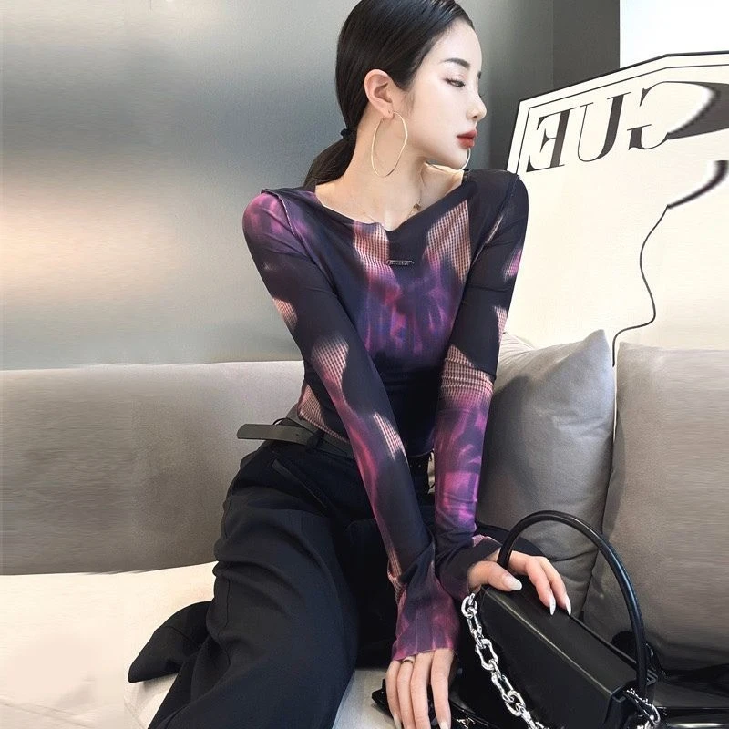 Clothing Skinny Tee Crop Top for Women Purple Woman T-shirt Fitted Tshirt Kpop Luxury High Quality 2024 Fine Elegant One Piece O