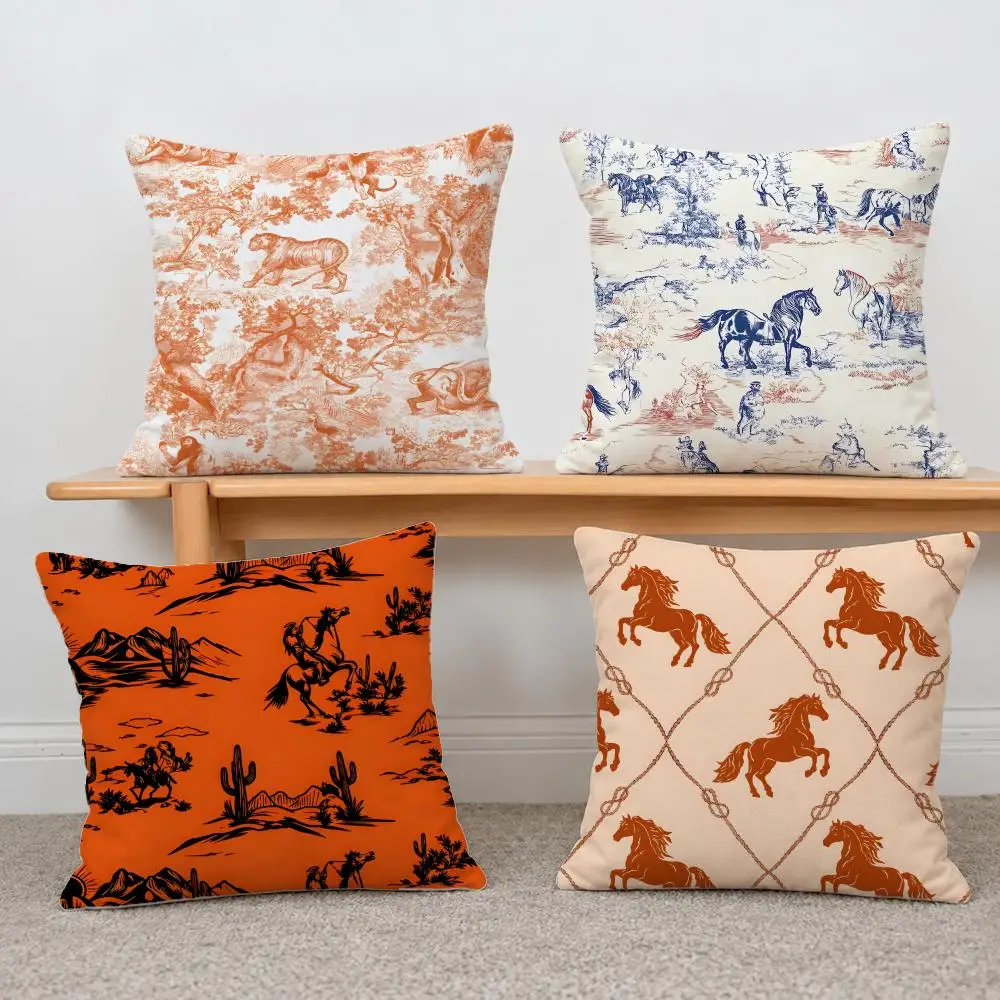 vibrant Orange Equestrian Style Cushion Cover Short Plush Pillowcase, Sofa Bedroom Home Decor & Holiday Gift