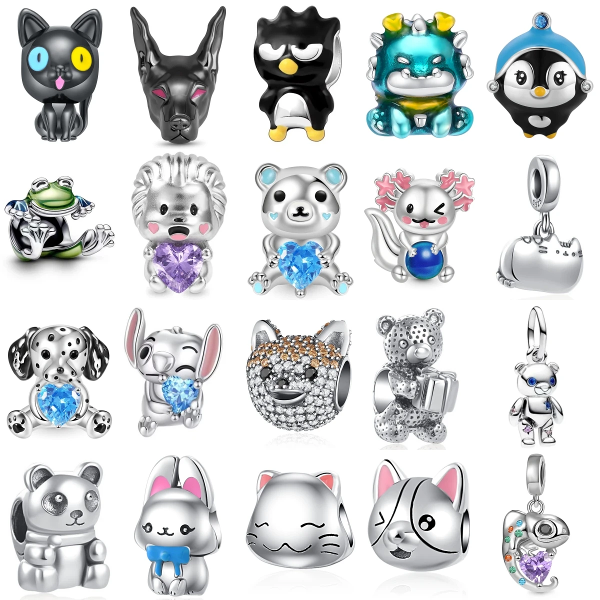

New Fashion Silver 925 Cute Cartoon Cat Dog Penguin Charm Bead Pandent Fit Original pendant Silver Bracelet DIY Women Jewelry