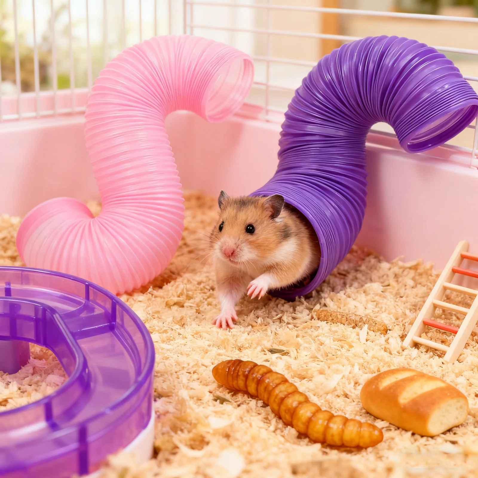 

2Pcs Foldable Expandable Hamster Tunnels Large Purple Pink Flexible Design Small Pet Tubes Indoor Outdoor Interactive Plastic