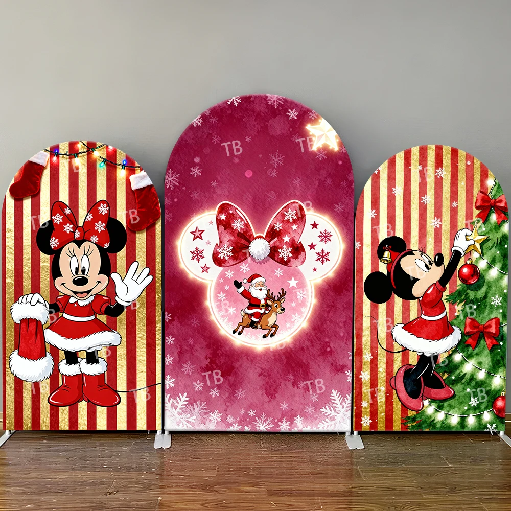 

Disney Minnie Mouse Christmas Arch Backdrop Cover Kids Party Decoration Photo Booth Props Festive Holiday Background Supplies