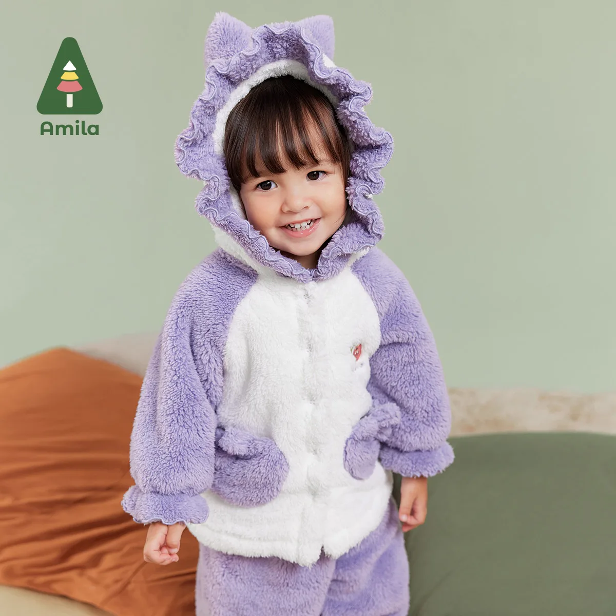 

Amila Baby Girl Loungewear Set 2024 Winter New Multicolour Hooded Soft Cute Warm Kids’ Sleepwear Sets Baby Clothing