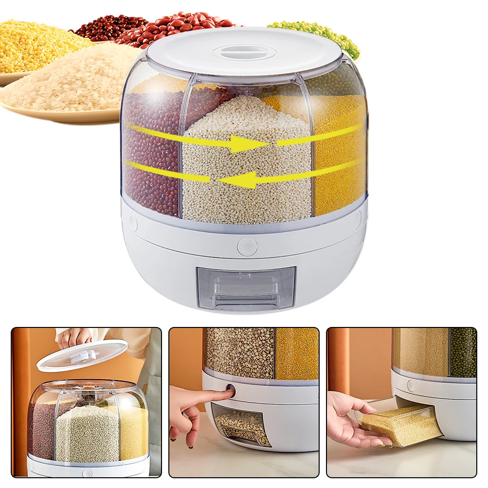 13lb Rice Dispenser, Multi-Grain Storage with Measuring Cup, 360° Rotating Design, Food-Grade PET and ABS, Organized Kitchen