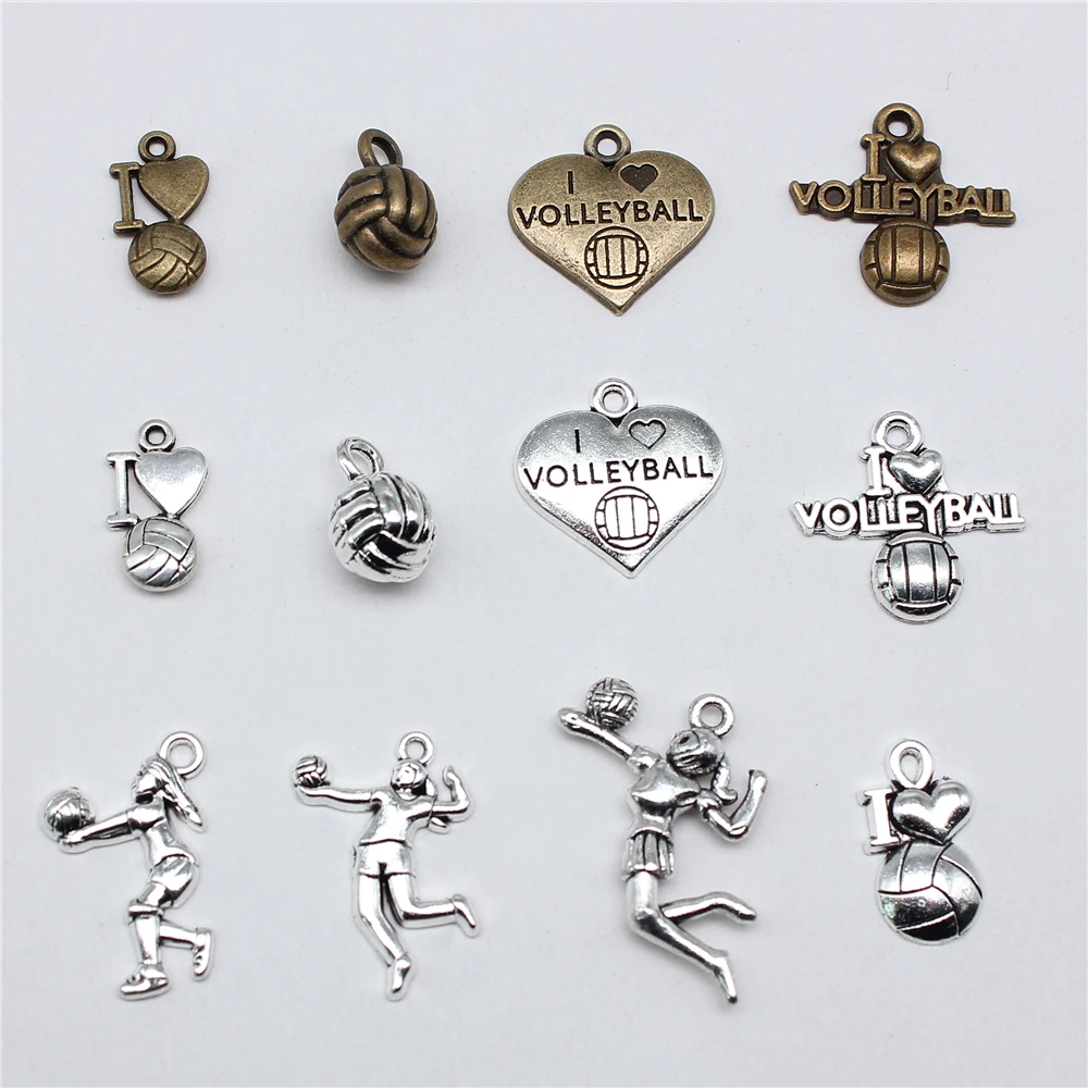 20pcs Sport Charms Volleyball Charms For Jewelry Making Antique Bronze Silver Color Pendants DIY Crafts Making Findings