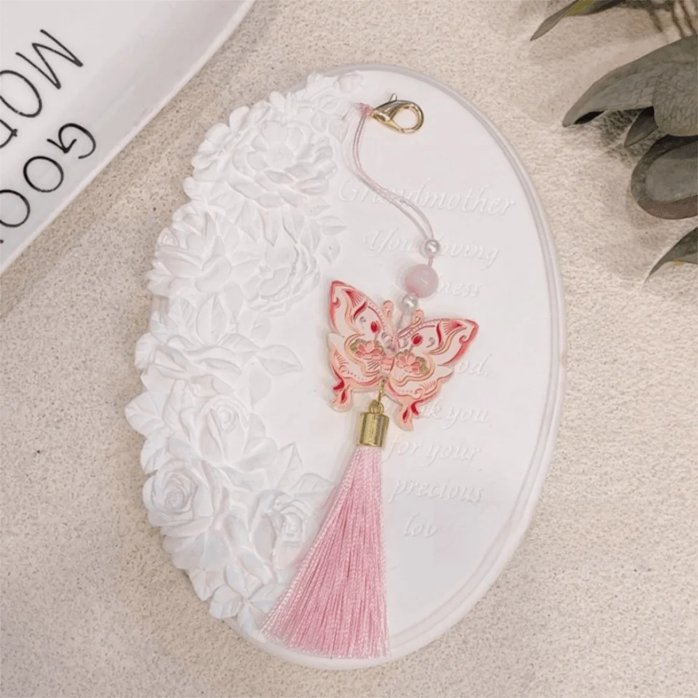Polyester Tassel Butterfly Keychain Beaded Cord Lightweight Butterfly Tassel Charm Butterfly Hanging Ornament Rearview Mirror
