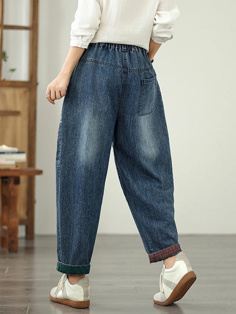 

NYFS 2025 New Autumn Vintage Woman Jeans Loose Plus size Trousers High Waist embroidered Denim Hare Pants