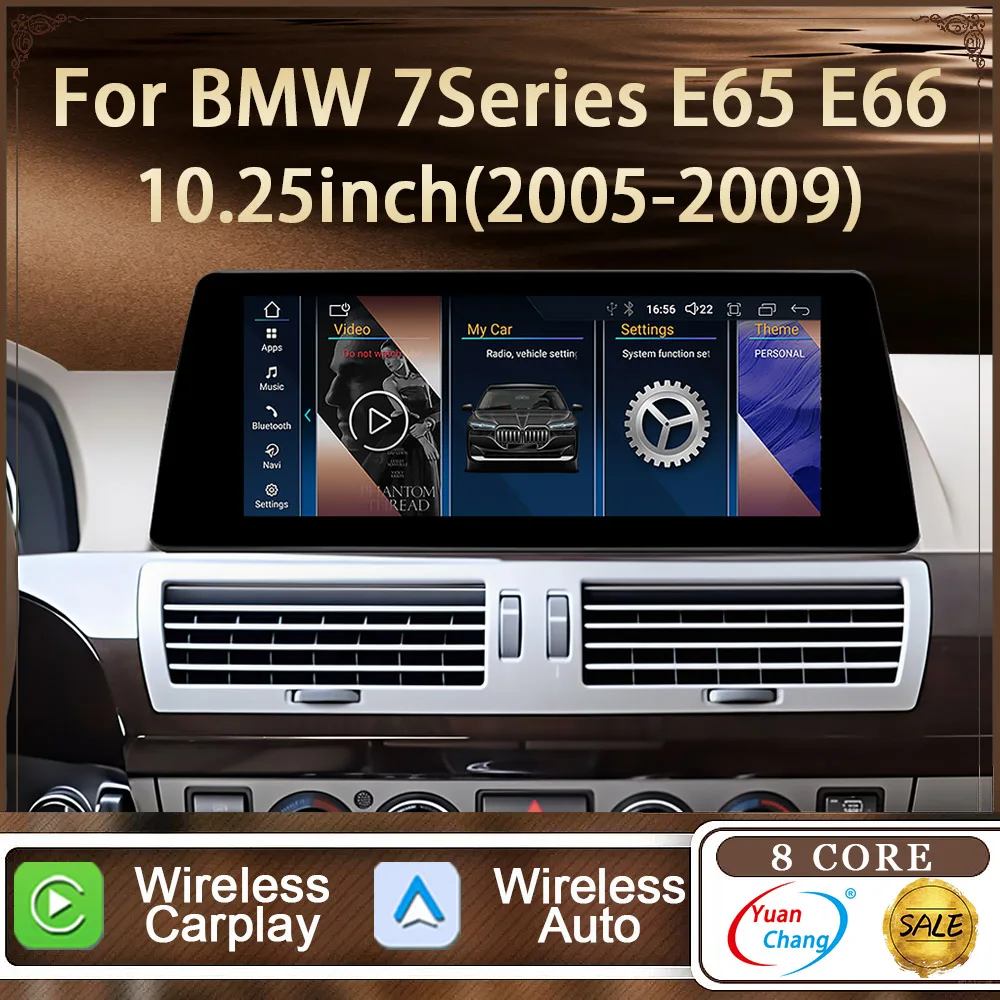 أندرويد 14 اللاسلكية Carplay أندرويد السيارات لسيارات BMW 7 سلسلة E65 E66 2005-2009 راديو السيارة مشغل فيديو نظام تحديد المواقع والملاحة 10.25 بوصة 8core
