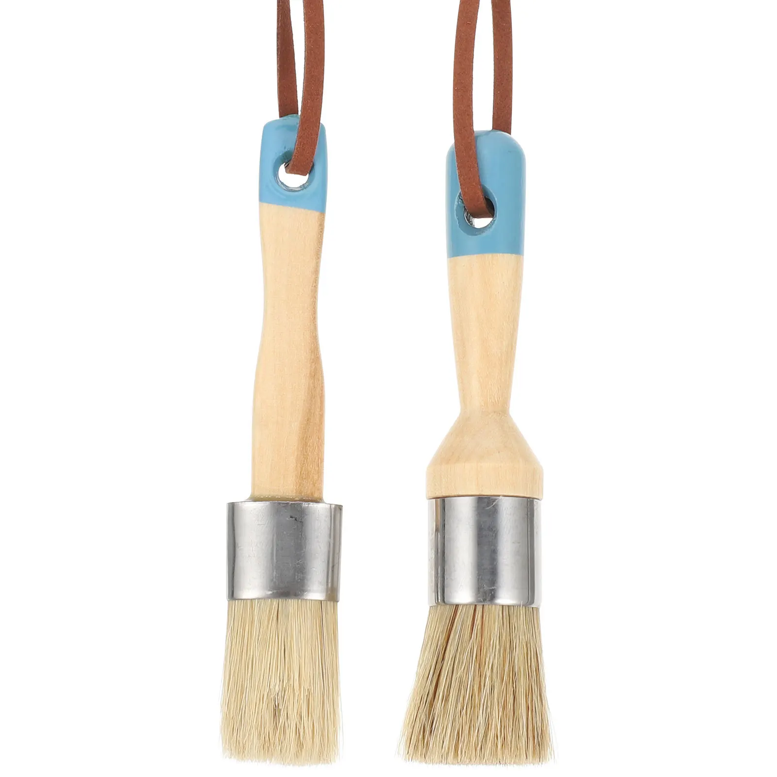 

2pcs Round Paint Brush Natural Bristle Easy Clean Durable For Acrylic Wax Painting Multi-Function Household Art Supply