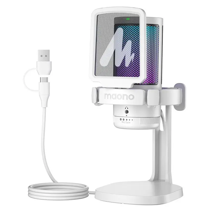 

Maono DGM20 USB-микрофон RGB-конденсатор с программным обеспечением с шумоподавлением для записи игр в прямом эфире, белый, 1 шт.-ABPS