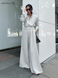 Mnealways18 Gray Sporty Women Pants Sets Two Pieces Zipper Sweatshirt And Wide Leg Sweatpants Outfits Autumn Winter Casual Suits