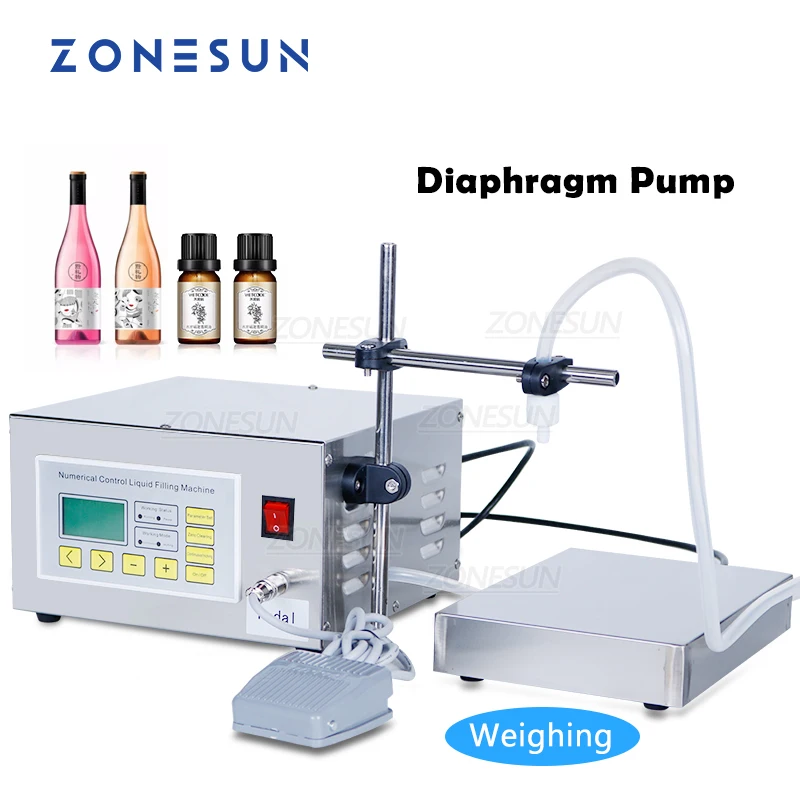 ZONESUN ZS-DP641W Semi Automático Licor Bebida Perfume Suco Pesando Máquina De Enchimento Food Grade Diafragma Bomba Enchimento De Garrafa