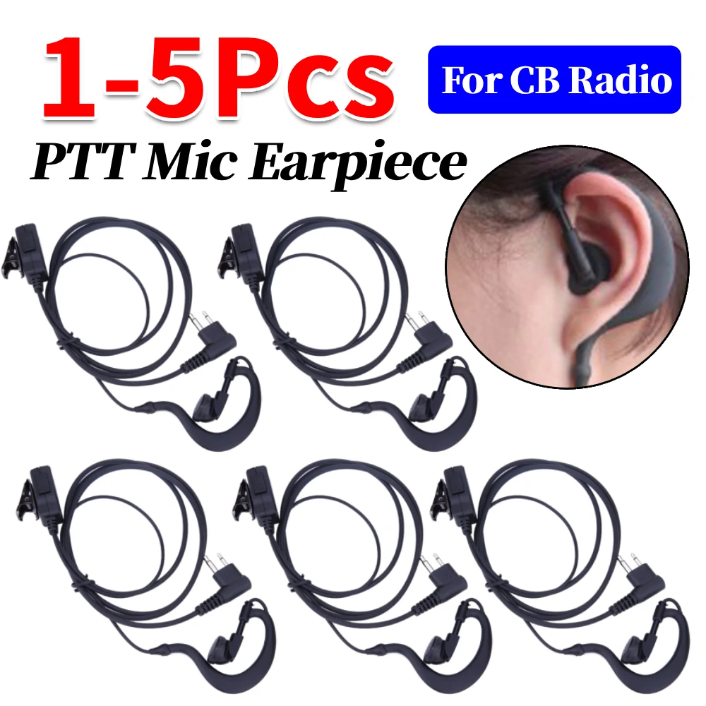 

1-5Pcs 1M PTT Mic Earpiece for Walkie Talkie 2-Pin Ear Hook Earpiece Replacement for Motorola CB Radio CP88 CP040 CP100 CP110
