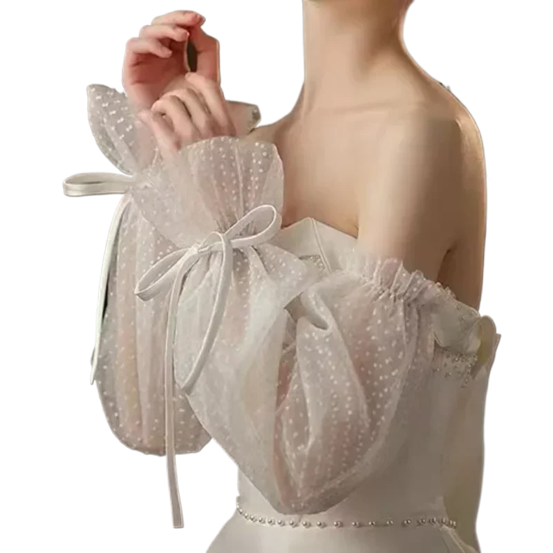 Ivory Puffy Sleeve Gloves Detachable Short Sleeves Arm Cover Wedding Marriage Accessories Bridal Glove Shoulders Shrugs Decorate