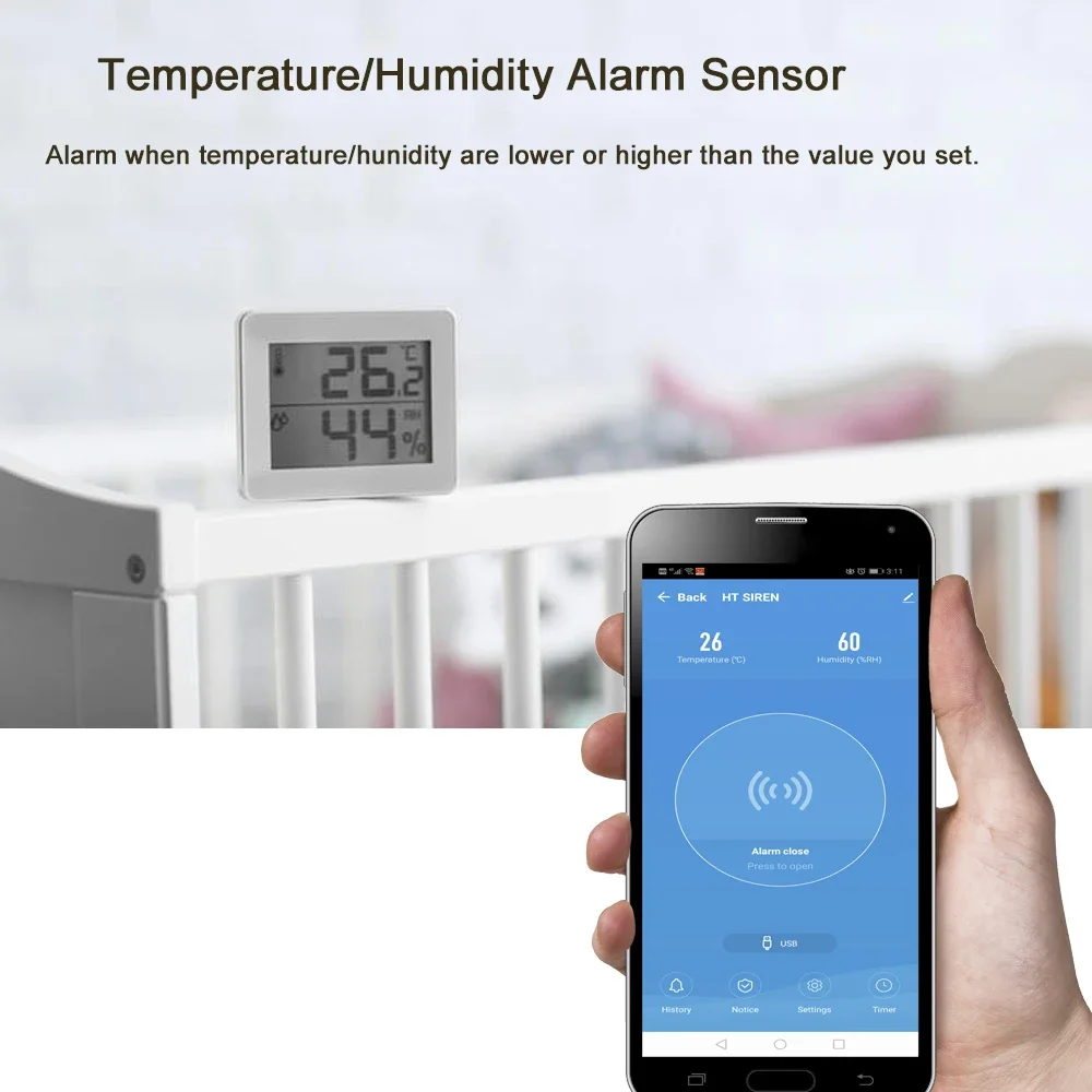 NEO Coolcam Smart Tuya Wifi Sirene Alarm Met Temperatuur-vochtigheidssensor Compatibel met Echo Google Home Assistant