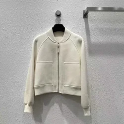 Double-sided cashmere jacket jacket women pure handmade sheepskin zipper design 2024 new fall