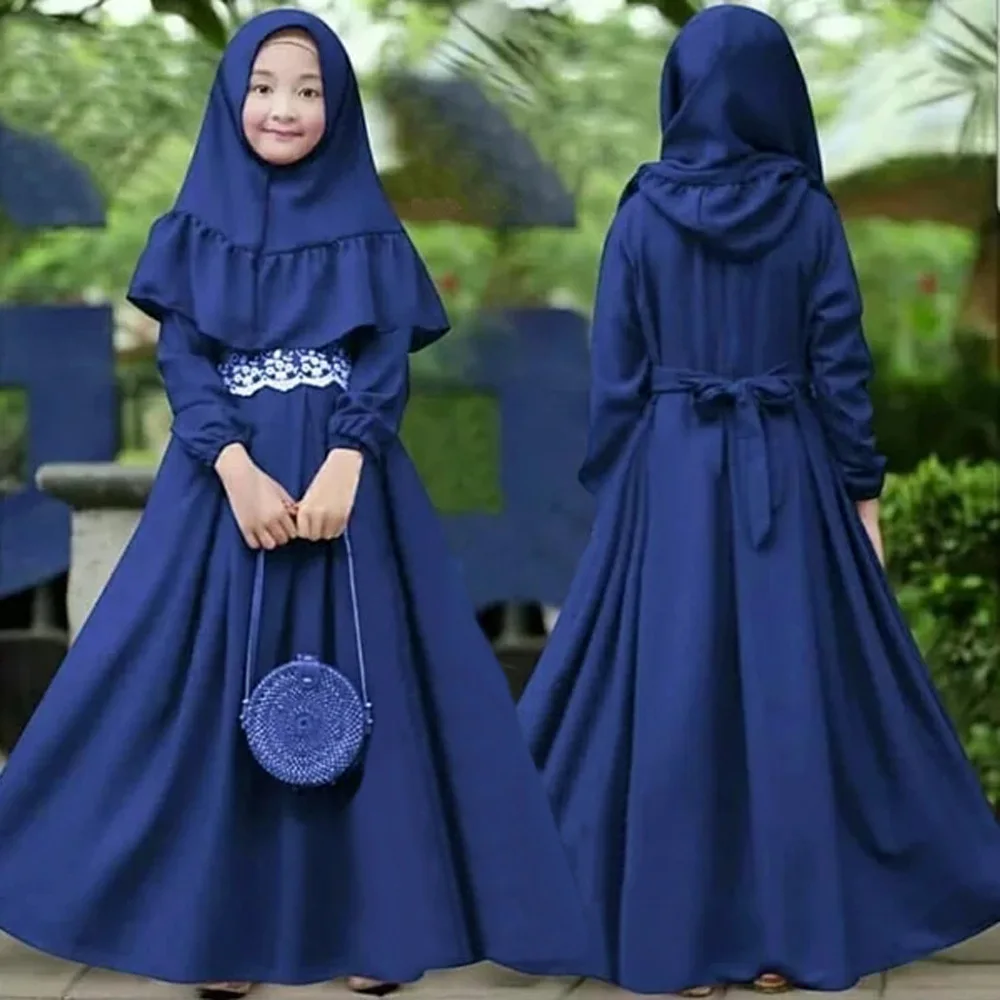 

2PCS Muslim Kids Girls Hijab Dress Prayer Scarf Burqa Islamic Child Clothing Arabic Robe Abaya Niqab Khimar Headscarf Kaftan Set