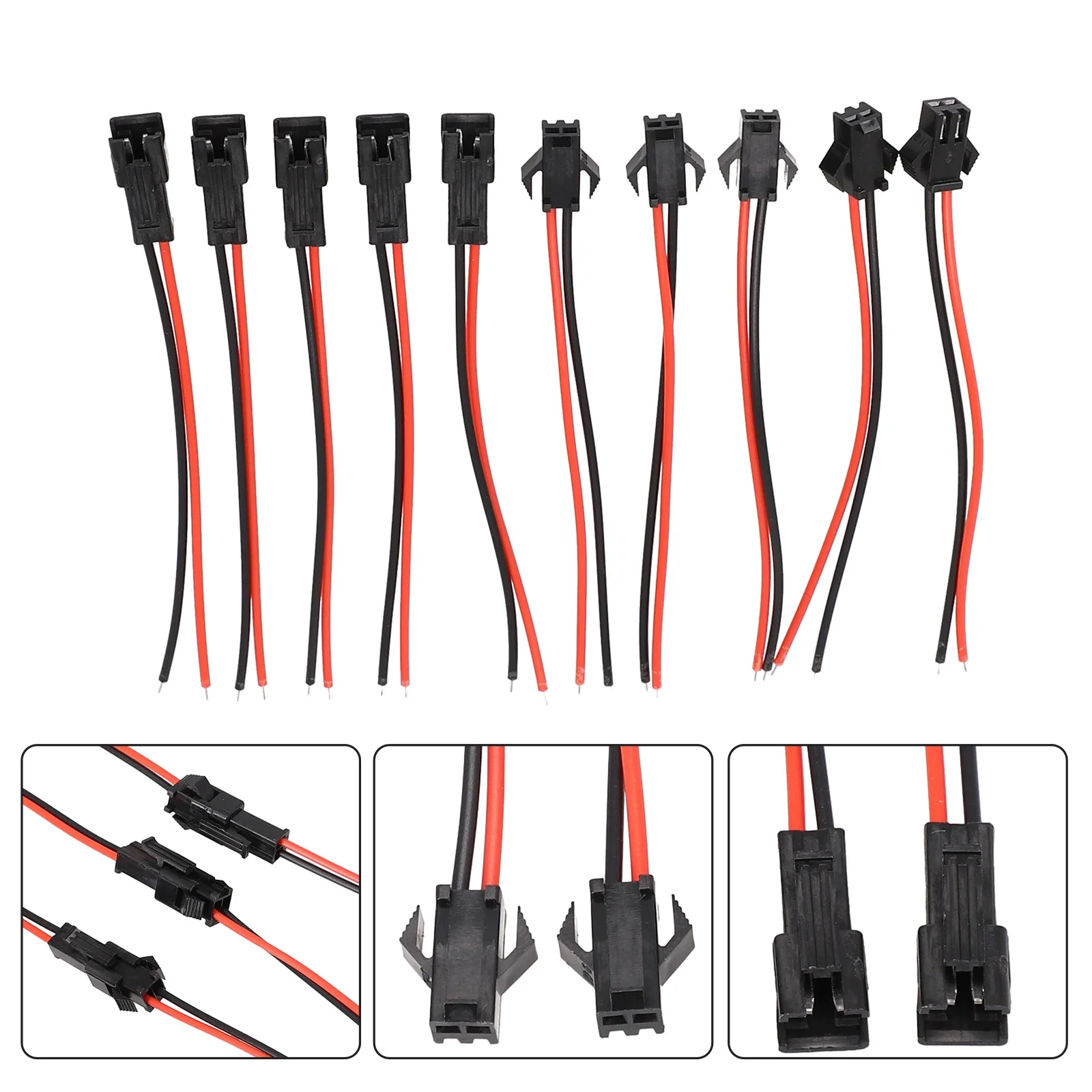 

10PCS SM 2Pins 2P Connector Wire Cables Reliable Connection Copper Wire + Plastic Glue Head Black Rubber Shell