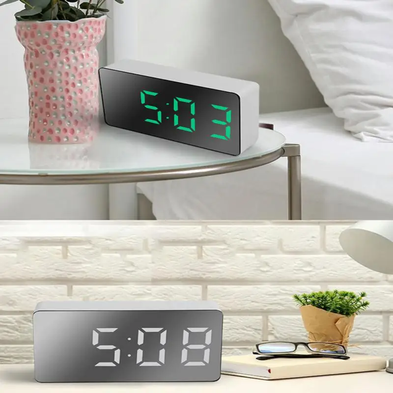 Mini Simple Electronic Clock LED Mirror Desk Clock Snooze Display Night Light Desktop USB Alarm Clock Car Clock Home Decoration