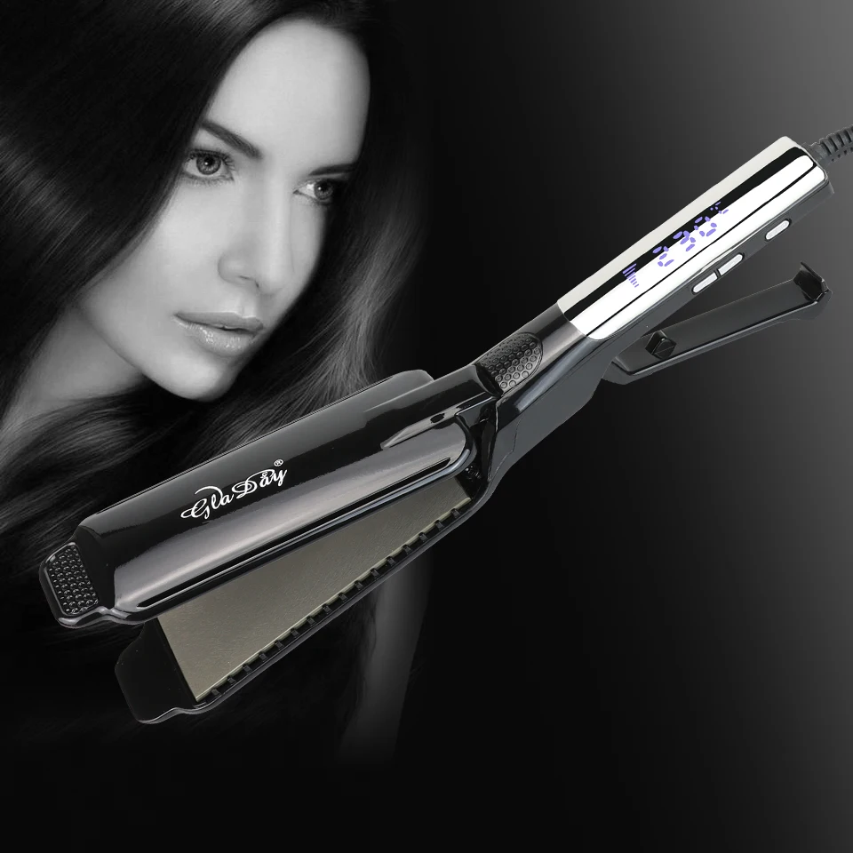 Professional Titanium Flat Iron Hair Straightener with Digital LCD Display Dual Voltage Instant Heating Hair Straightening Iron