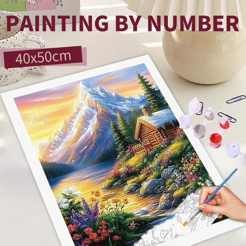 

RUOPOTY Modern Diy Painting By Numbers With Frame Village House Landscape Handpainted Acrylic Paint By Numbers For Home Decors