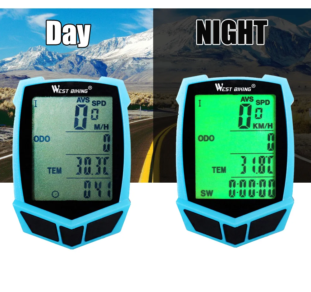 WEST BIKING Multifunction Wireless Bike Computer 20 Functions Speedometer Odometer With Backlight MTB Bicycle Stopwatch Computer