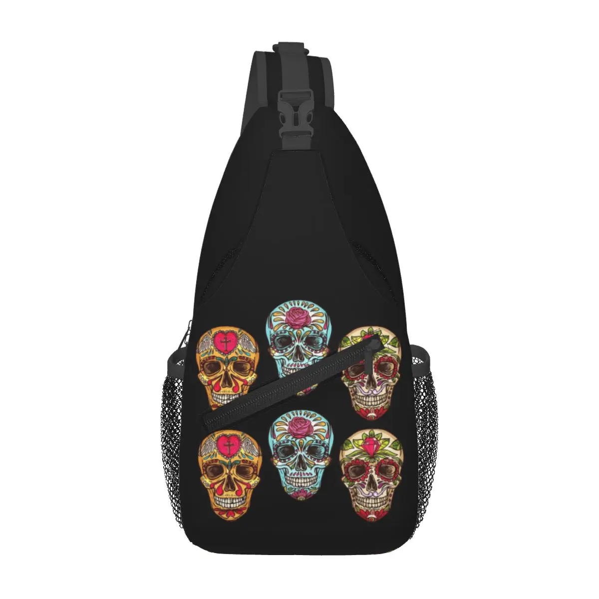 

Day Of The Dead Sugar Skull Chest Bag Men Sling Crossbody Backpack Chest Bag Traveling Hiking Daypack Shoulder Bag