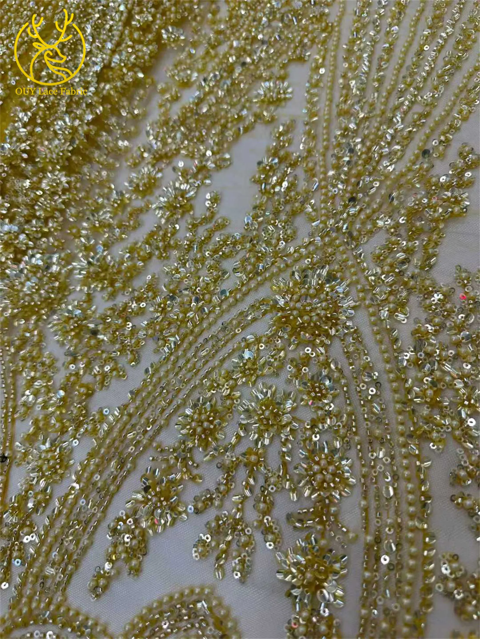Meeresblau 2025, neuer afrikanischer handgefertigter Perlen-Pailletten-Spitzenstoff, französisch-nigerischer Tüll-Spitzenstoff, geeignet zum Nähen von Abendkleidern