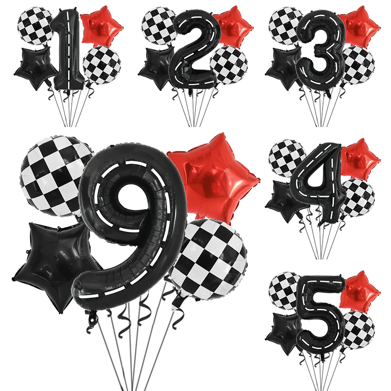 5Pcs Race Car Balloon 40 Inch Racetrack Number Balloon Baby Shower Boys Two Fast Birthday Race Car Theme Party Decorate