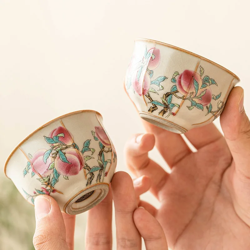 Ruyao/Pink Nine Peach Tea Cup//High Quality Ceramic Tea Set/foam Box or Gift Box 2 Kinds of Packaging/Chinese Gift