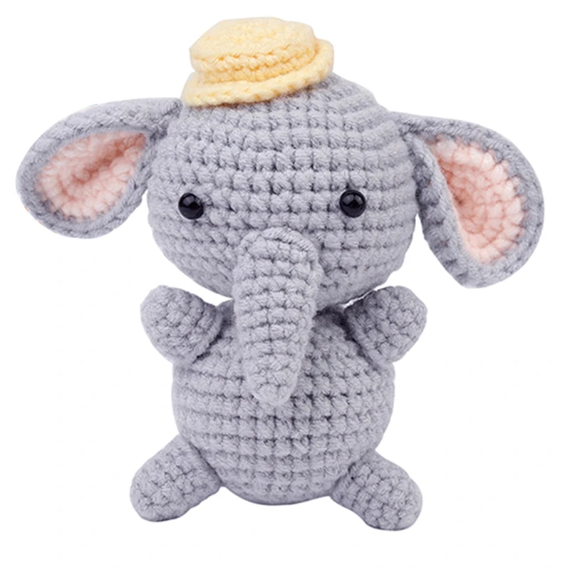 Kit de crochê de elefante diy com agulhas de fio de tricô boneca de pelúcia fácil durável fácil instalação fácil de usar