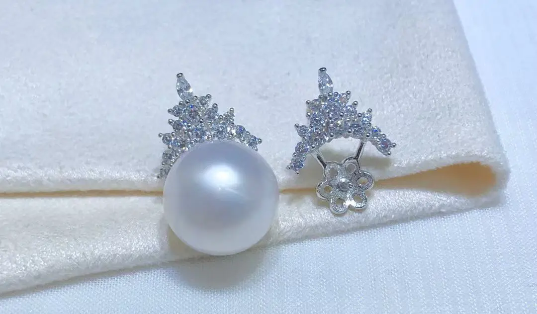 Wholesale S925 Sterling Silver Earrings Mount Findings Settings Base Mounting Parts Accessory for 11-12mm Pearls 5 pairs/lot