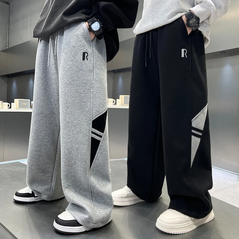 

Cool Casual Loose Straight Leg Cotton Knitted Sports Pants for Elementary School Boys Trendy Autumn Wear for Teenage Boys