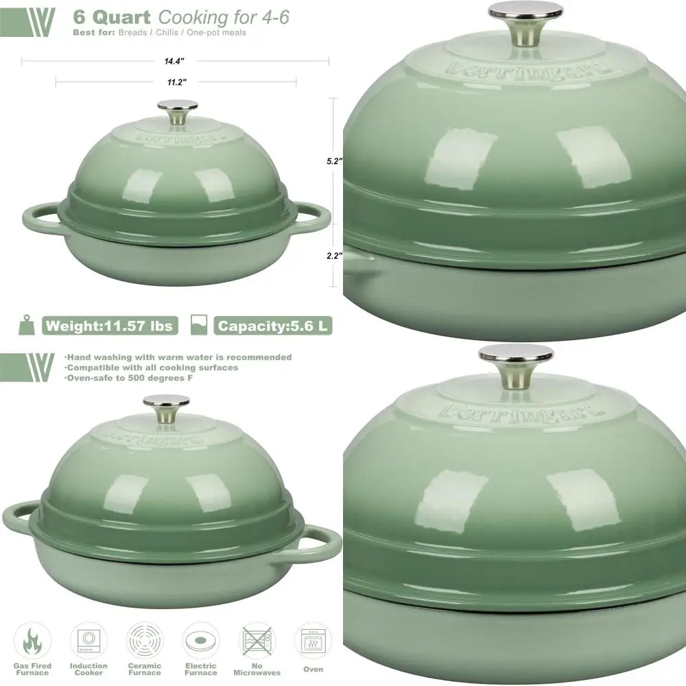 

Enameled Cast Iron Dutch Oven with Lid, 6 Quart, Ideal for Bread Baking, Green