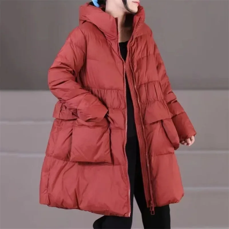 Korean Winter Down Cotton Jacket 2024 New Women Parkas Puffer Jacket Hooded Long Fluffy Loose Snow Wear Puffer Coat Bread Jacket