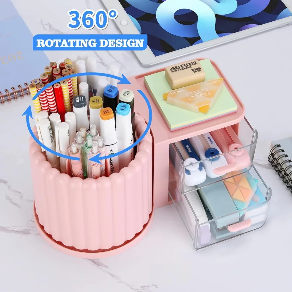 منظمات وملحقات مكتب المكتب الدوارة مع درجين، حامل قلم رصاص للمكتب، منظمات تخزين سطح المكتب